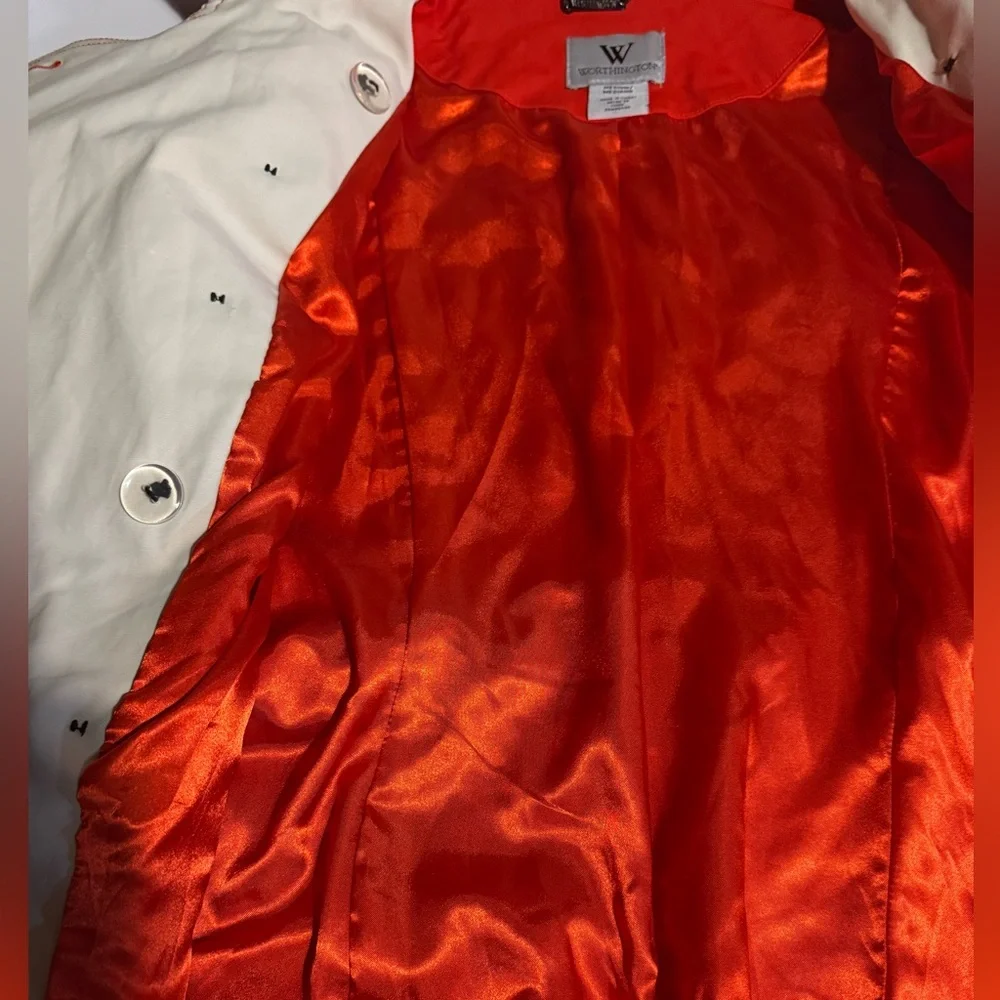 Worthington Lined Red Raincoat Black Buttons Long Sleeve Collared Belt - Picture 9 of 16